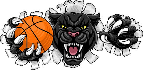 Black panther leopard or jaguar cat basketball sports team mascot holding a ball © Christos Georghiou