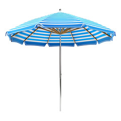 Obraz premium Blue and White Striped Beach Umbrella with Wooden Ribs Isolated on Transparent Background