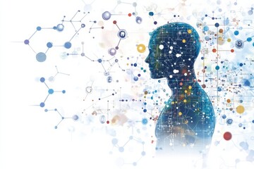 A silhouette of a human is enveloped by colorful molecular structures and diagrams, symbolizing the intersection of science and humanity. Generative AI