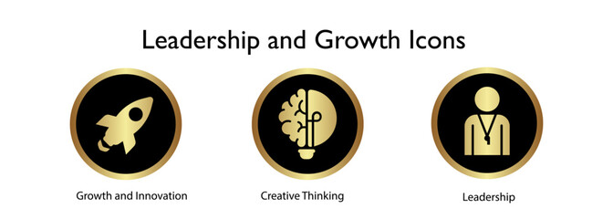 Leadership and Growth Icons: Leadership, Growth and Innovation, Creative Thinking