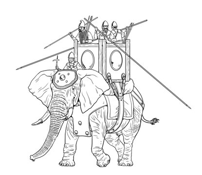 recommend clip art: Attack of the ancient war elephants. Historical drawing.