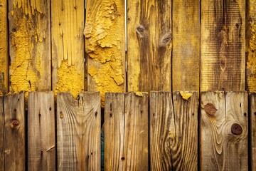 Naklejka premium Vintage Wooden Fence Plank Pattern with Beige and Yellow Wood Textures, Perfect for Backgrounds and Rustic Designs Featuring Cracked Walls and Copy Space Ideas