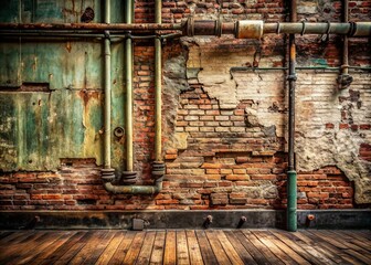 Weathered Brick Wall with Rustic Textures and Chipped Paint in a Grungy Industrial Background for Urban Aesthetic and Architectural Photography