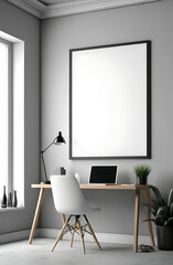 Frame mockup, ISO A paper size. office room wall poster mockup. Interior mockup with office background. Modern interior design. 3D render