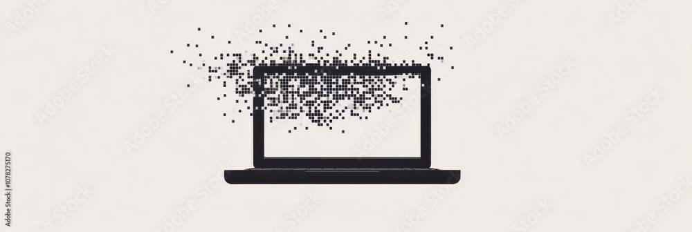 Aufkleber The laptop showcases an array of pixel elements, emphasizing the connection between technology and creativity in a sleek environment. Generative AI
