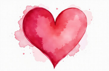 Watercolor red heart on a white background. Valentines day.