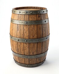 Fototapeta premium A vintage wooden barrel crafted with metal bands, perfect for beverage storage.