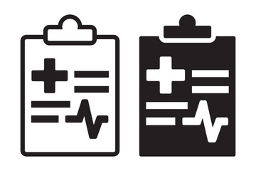 Medical Report outline and silhouette icon set. Vector illustration.