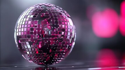 Obraz premium Reflective Disco Ball Made of Shiny Cubes Surrounded by Soft Pink Lights for a Glamorous Party Atmosphere and Captivating Visuals