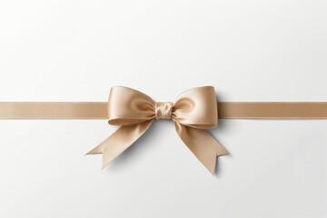 Champagne satin ribbon bow tied on white background
