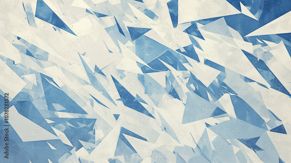 Poster an abstract artistic representation of ice shards in varying shades of blue, creating a visually int