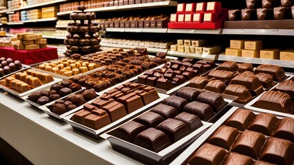 supermarket display of assorted chocolate products