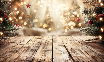 Christmas Table with Festive Lights and Decorations