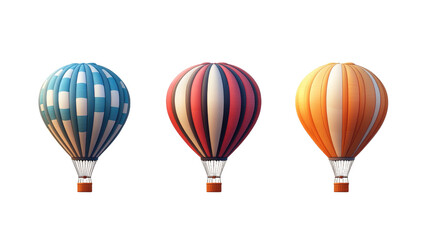 Three stunning Isolated Hot-Air Balloon on Transparent Background: Perfect for Creative Design and Travel-Themed Visuals
