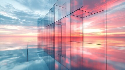 glass geometry on the water surface 3d rendering