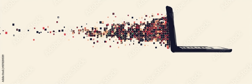 Leinwandbilder a sleek laptop releases a burst of colorful pixel elements, symbolizing digital creativity and innov