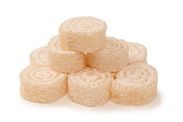 Coconut candy roll isolated on a white background.