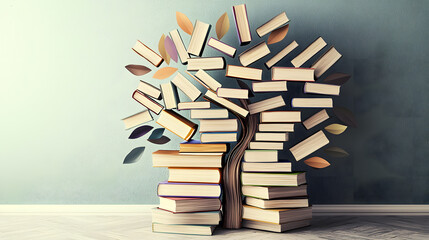 Creative book tree installation in a cozy space