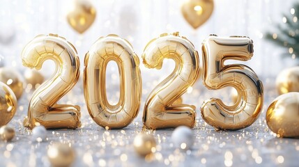 2025 balloons with festive lights, conveying a joyous celebration and hope for the new year.