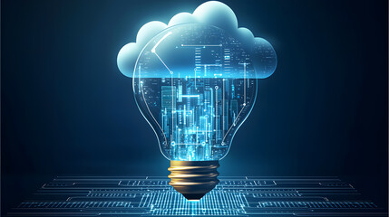 Light bulb with cloud and digital elements