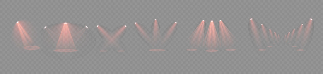 A bright spotlight on the stage shines with rays. Isolated light effect for your design and illustration.The vector set of light includes a light source, studio lighting
