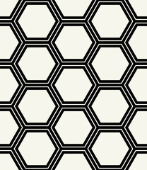 Vector seamless pattern. Modern stylish texture. Repeating linear geometric tiles. Bold monochrome hexagons Trendy graphic design. Can be used as swatch for illustrator.