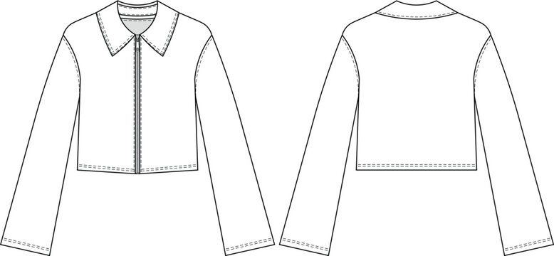 drop shoulder kimono bell long sleeve collared zippered loose jacket cardigan template technical drawing flat sketch cad mockup fashion woman design style model 
