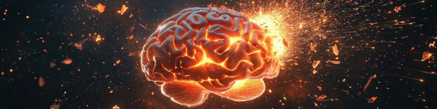 Creativity concept with a brain exploding in colors. Mind blown concept