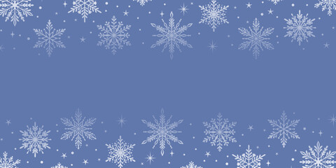 Magical snowflake frame, light blue elegant festive winter holiday vector illustration banner, hand drawn snow wallpaper design