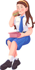 Girl Student Enjoying Food After Class Illustration