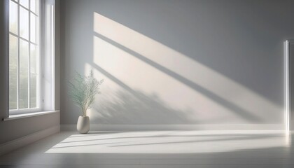 Obraz premium Pale gray wall with soft, cool morning light from nearby window.