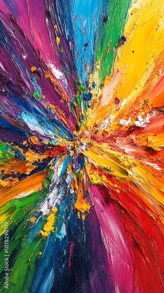 Aufkleber Abstract colorful oil painting with vibrant colors and thick brushstrokes creating a radial pattern.