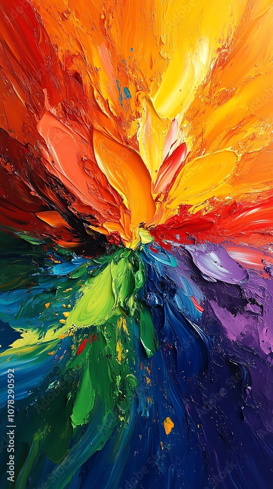 Aufkleber Abstract painting with vibrant colors in a radial pattern.