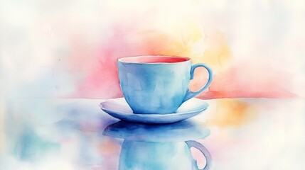 Fototapeta premium Cozy Watercolor Mug with Soft Pastel Colors Perfect for Nursery Decor