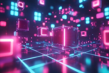 Vibrant glowing digital cubes in motion