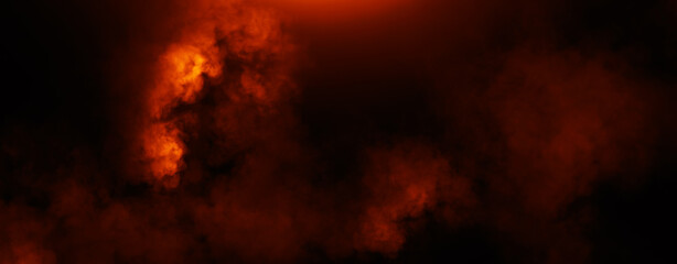 Panoramic view misty fire smoke background. Abstract texture overlays for copyspace. Stock illustration.