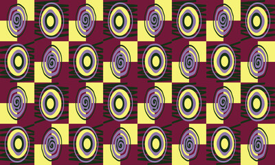 Naklejka premium Modern abstract checkered pattern with layered spiral circles, creating a dynamic and futuristic look. Perfect for digital backgrounds or contemporary graphic decor