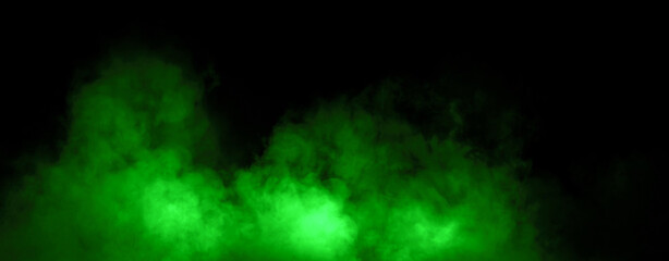 Panoramic view green misty fire smoke background. Abstract texture overlays for copyspace. Stock illustration.