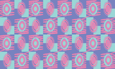 A checkered composition with dynamic spiral circles and pastel colors. This pattern offers a soft-futuristic style, ideal for gift wrap or covers