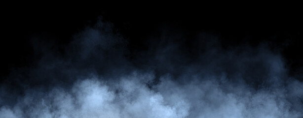 Panoramic view blue misty fire smoke background. Abstract texture overlays for copyspace. Stock illustration.