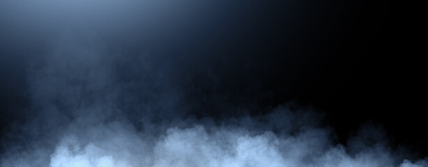 Panoramic view blue misty fire smoke background. Abstract texture overlays for copyspace. Stock illustration.