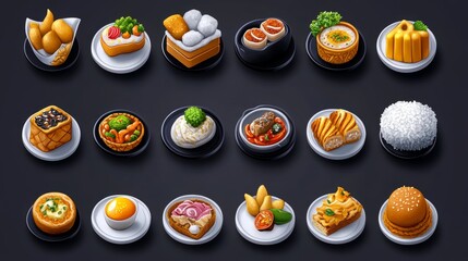Delicious Food Icons Appetizers Snacks Asian Cuisine Restaurant Menu Global Dishes
