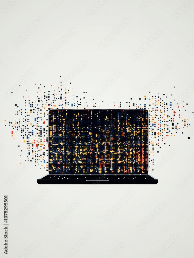 Leinwandbilder a sleek laptop screen showcases dynamic pixel elements bursting out, symbolizing creativity and digi