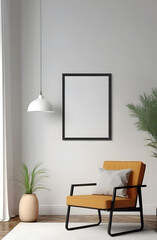 Frame mockup, ISO A paper size. Living room wall poster mockup. Interior mockup with house background. Modern interior design. 3D render
