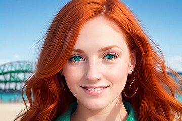 Fototapeta premium portrait Redhead millennial young woman enjoy having fun at luna park in a summer day