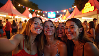 Naklejka premium Four Friends Enjoying a Night at a Festival