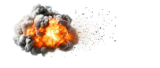 A large explosion is depicted in the image, with a cloud of smoke. transparent background