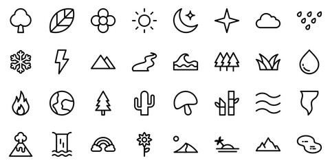 nature outline icon set