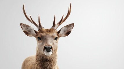 Detailed front view of a stag with finely illustrated antlers against a white backdrop, perfect for bold nature-inspired designs.
