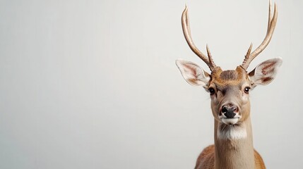 Front-facing stag with impressive antlers displayed proudly on a white background, ideal for natural, bold branding concepts.
